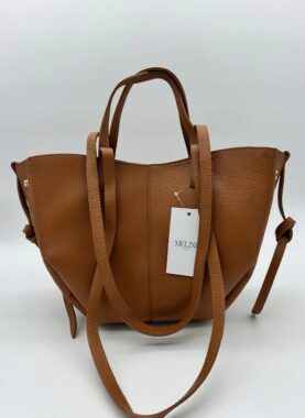 Torebka Damska Shopperka ze Skóry Naturalnej Klasyczna Ciemny Camel