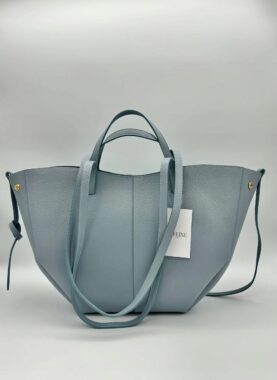 Torebka Damska Duża Skórzana Shopper Włoska Elegancka Błękitna